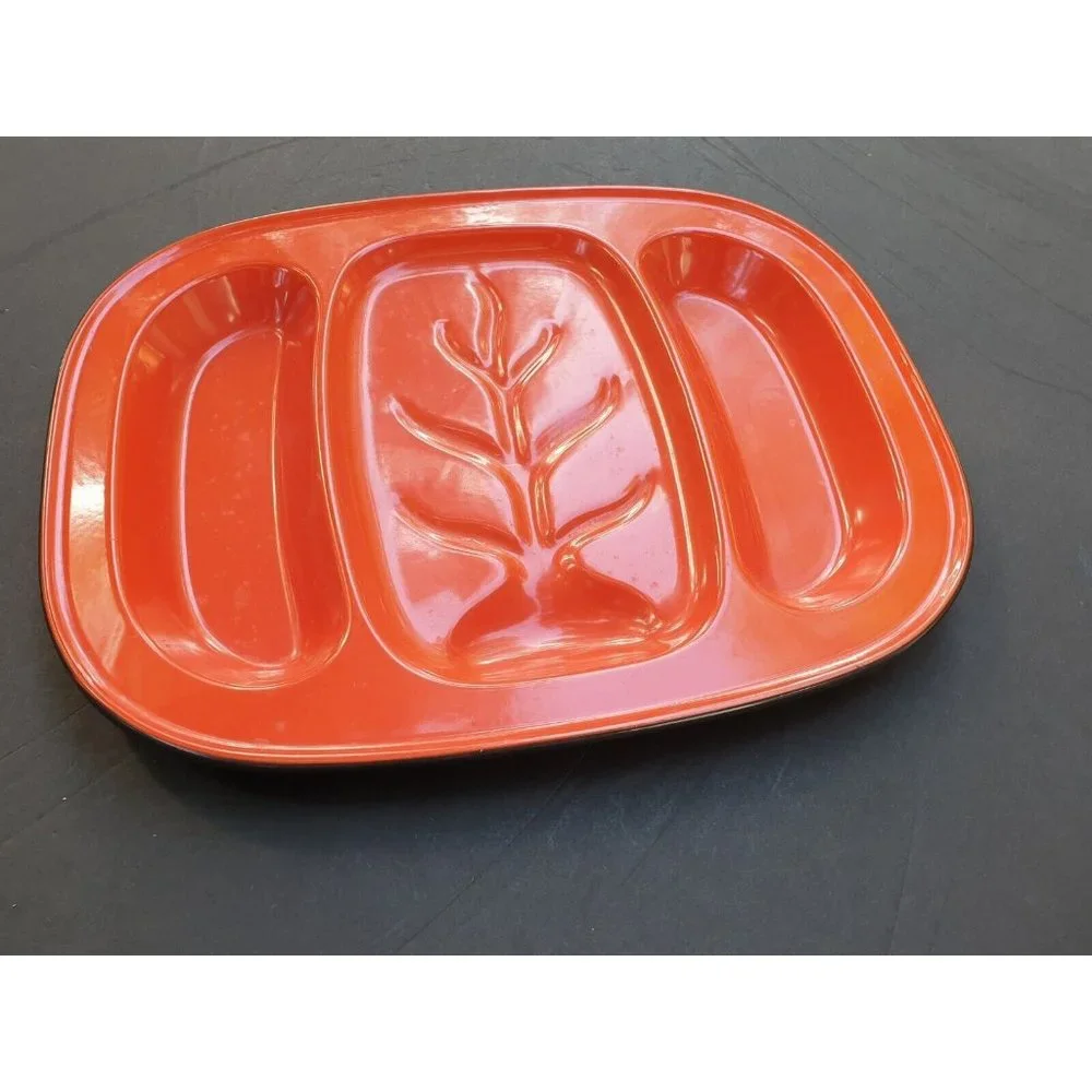 Vintage Orange Metal Enamel Meat Tray Platter Retro Decor